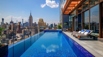 Obraz premium Infinity Pool Overlooking New York City Skyline