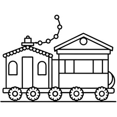 Naklejka premium A small train station decorated with wreaths and lights, with a simple train beside it vector