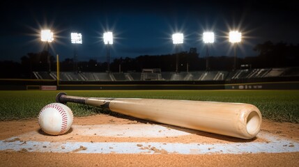Baseball Bat and Ball on Field