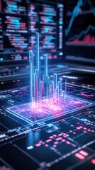 Fototapeta premium Visual representation of data analysis with glowing charts and graphs on a digital screen, showcasing modern technology and innovation.