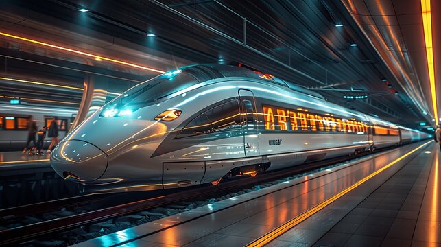 Train station and Hyperloop. Passengers waiting for the train. Futuristic technology for high-speed transport of goods and passengers in low-pressure pipes. 3d rendering