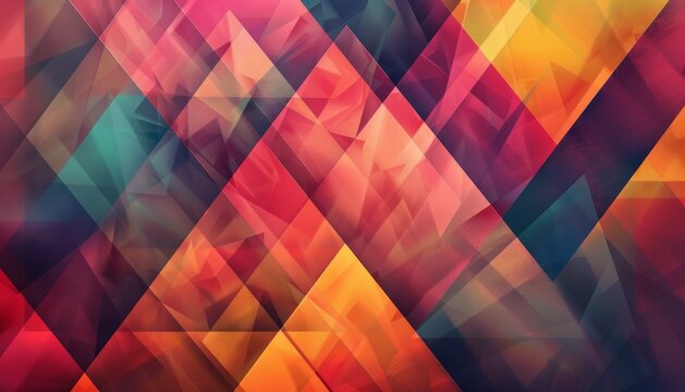 Dynamic abstract geometric pattern of colorful interlocking triangles, featuring a spacious copy