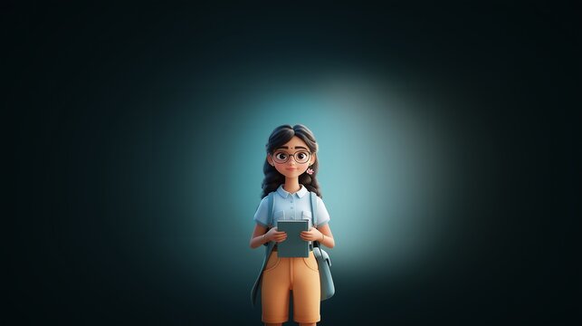 Portrait of a 3d cartoon school girl | Indian school gitl in 3d cartoon style