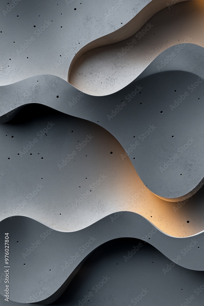 Canvas Prints Concrete wall with abstract wavy shapes and a gradient of grey and a touch of gold.