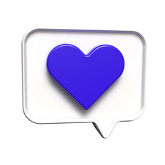 White chat bubble with blue heart in 3D