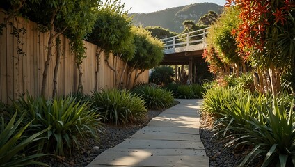 Avalon walkway with plants in the foreground.