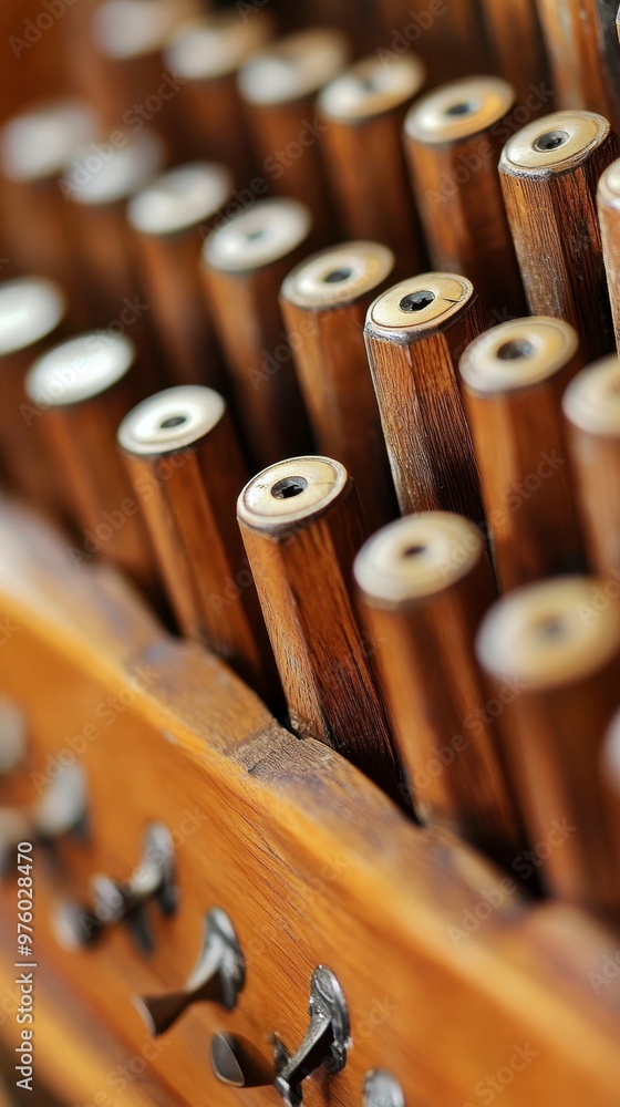 Aufkleber close-up view of accordion keys highlighting their intricate wooden design and craftsmanship