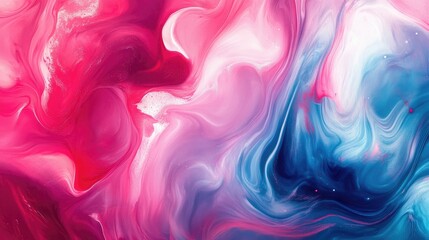 Abstract swirling pink, blue and white paint.
