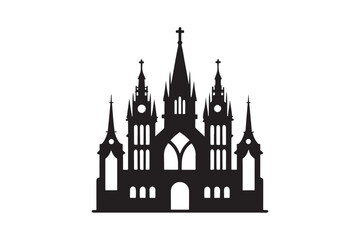 Cathedral silhouette vector illustration, Cathedral silhouette vector, Cathedral silhouette PNG