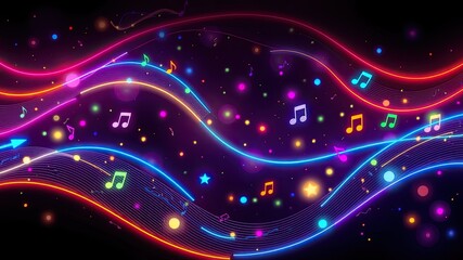 Fototapeta premium Abstract background with glowing lines, Music background, neon light music pattern wallpaper, glowing music pattern images, neon music notes wallpaper,