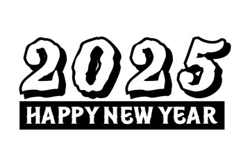 Happy new year 2025 banner black and white background vector, 2025 happy new year.