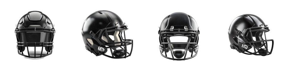 Fototapeta premium Set of black football helmet, isolated on transparent background