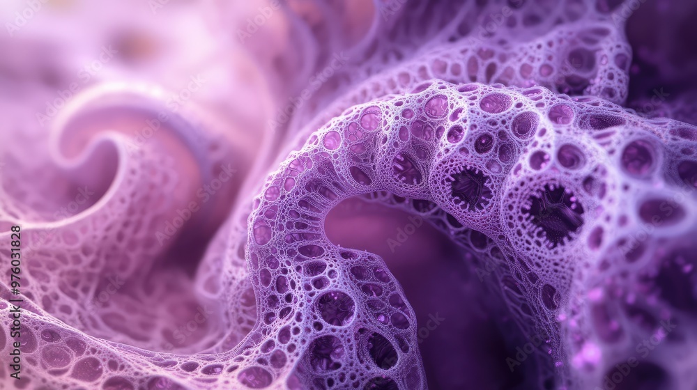 Poster fractal patterns expanding outward in endless loops, glowing with soft purple hues.