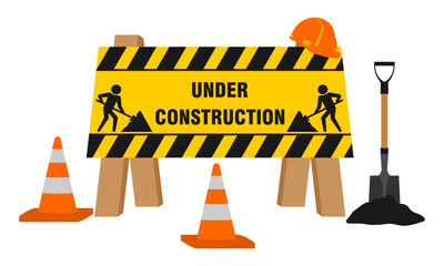 traffic warning sign board for construction zone. vector illustration isolated on white background.
