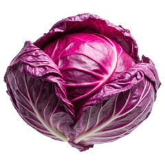 Obraz premium Close-up of a whole head of red cabbage with detailed leaf texture and rich purple color on a white isolated background
