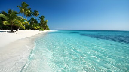 Fototapeta premium Tropical beach with palm trees and clear water
