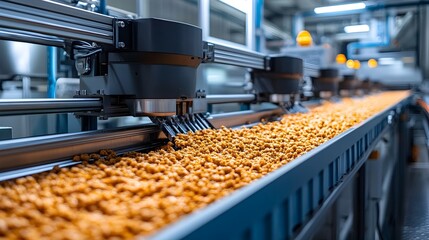 Fototapeta premium Automated Conveyor Belt System in a Modern Food Processing Factory
