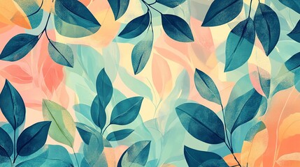 A vibrant, abstract background featuring colorful leaves and soft shapes, ideal for design and decoration.