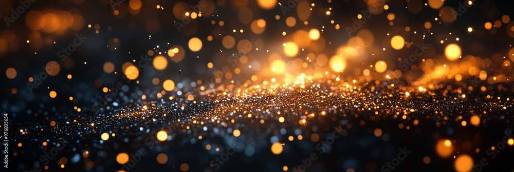 Poster a dark background with gold bokeh lights, creating an elegant and sophisticated atmosphere for desig