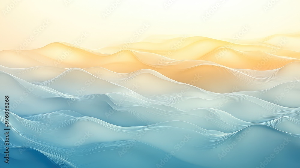Aufkleber layers of translucent waves rippling through a soft, glowing gradient background.