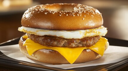 Delicious Sausage, Egg, and Cheese Bagel Sandwich