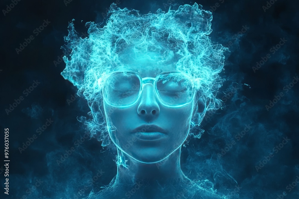 Aufkleber abstract portrait of a woman with glowing blue neural energy symbolizing creativity intellect and th