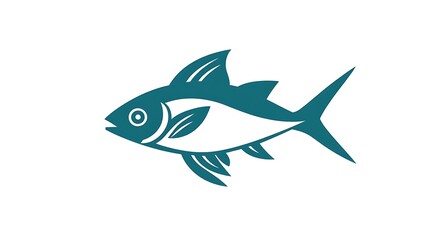 Minimal Teal Fish Logo on White Background - Vector Graphic Design with Flat Colors, Simple Outline for Brand Identity and Products