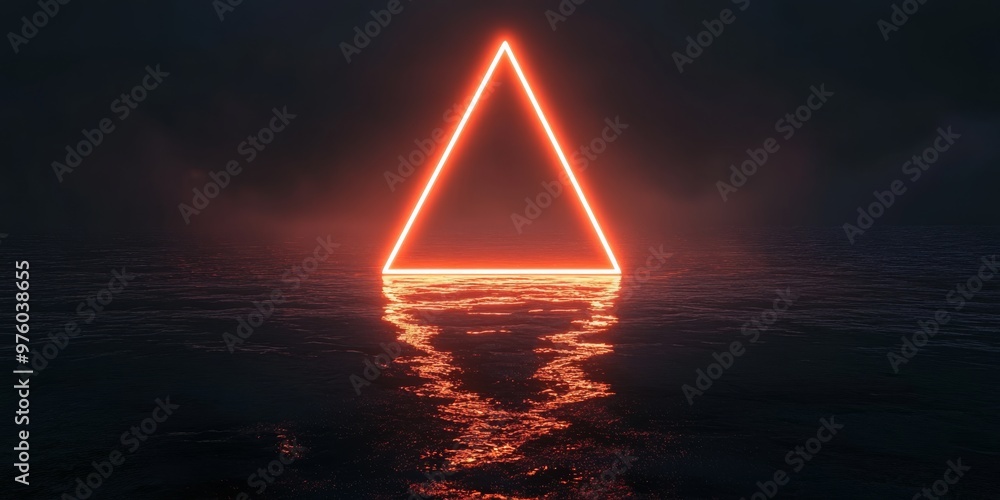 Poster this stunning 3d image features a glowing triangular corridor against a dark, techinspired backdrop,