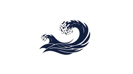 Fototapeta premium Minimalistic Wave Logo in Navy on White Background - Vector Graphic Design with Flat Colors and Simple Details