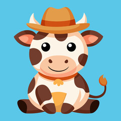 Download Cute Cow Sitting With Hat Cartoon Vector Icon Illustration. Svg File For Design.