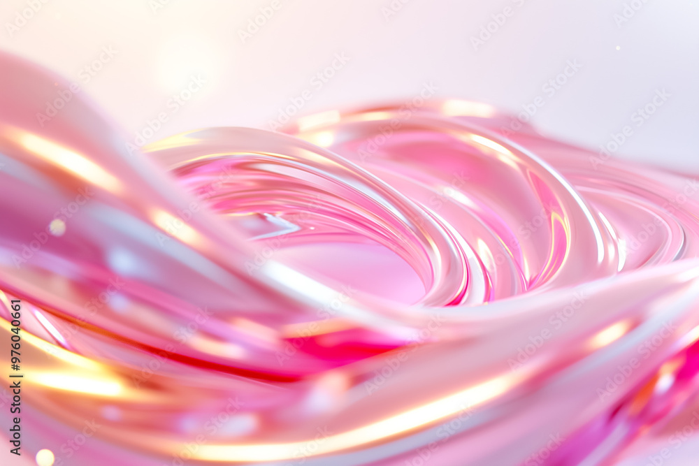 Poster translucent pink waves twist and flow gracefully in a soft light environment, creating an elegant an