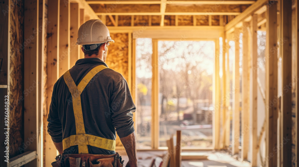 Wall mural contractor performing a room addition, carefully framing walls, adding windows, and integrating new 