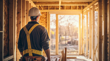 Contractor performing a room addition, carefully framing walls, adding windows, and integrating new construction with the existing home design