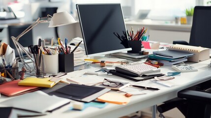 Cluttered Office Desk