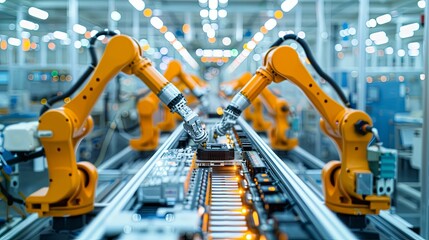 Robotic Arms Assembling Components on an Automated Production Line