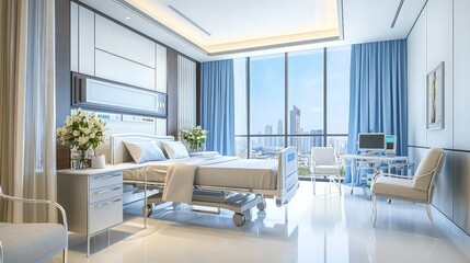 Fototapeta premium Modern Hospital Room with City View