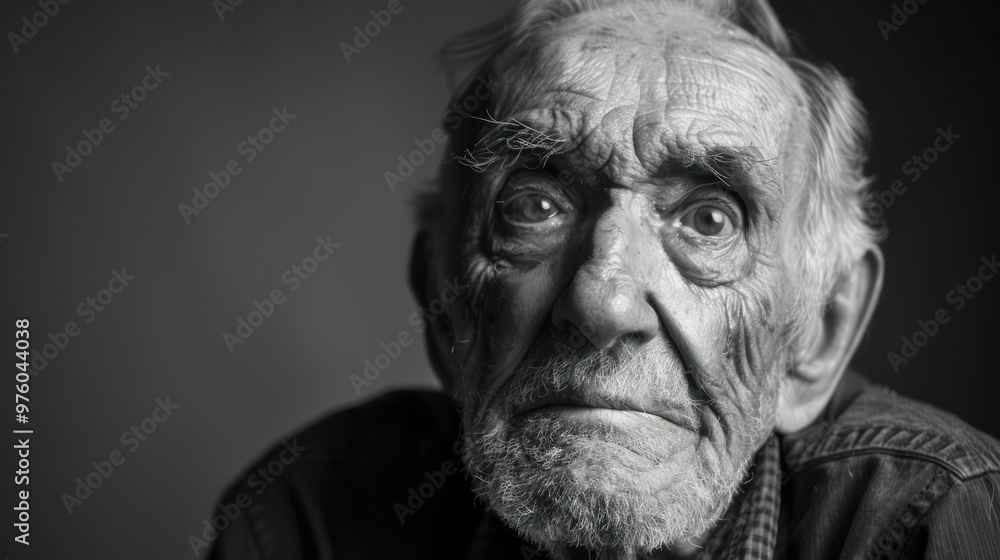 Poster black and white studio portrait of an elderly man with a wise expression