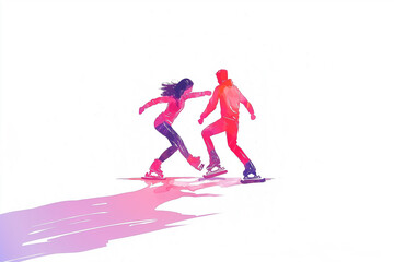Obraz premium Abstract Illustration of Two People Ice Skating Together