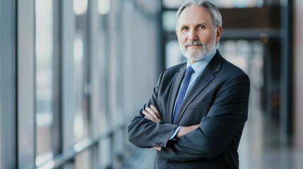 Fototapeta premium Business portrait of a senior executive standing in front of a corporate background
