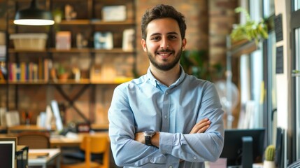 Obraz premium Casual business portrait of a young entrepreneur in a startup office