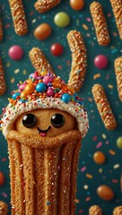 Cartoon churro with sprinkles