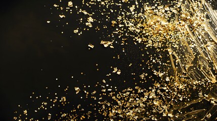Luxury gold foil background with shimmering metallic details against a black backdrop. 