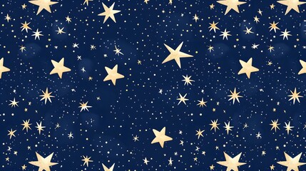 Fototapeta premium Seamless pattern of golden stars on a deep blue night sky, ideal for festive projects.