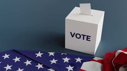 Ballot box and vote paper with the flag of US 3d illustration