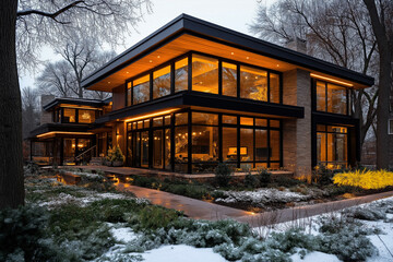 Modern House At Sunset