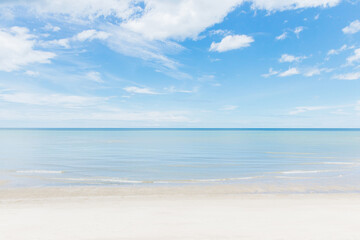 Beach sea space area. Beautiful tropical beach with blue sky and white clouds in sunny day. Natural landscape
