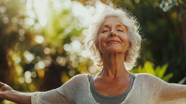 Senior woman doing stretches at a wellness retreat, highlighting retirement health plans promoting longevity and wellbeing