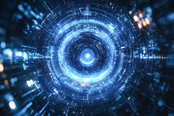 Fototapeta premium A blue circle with a bright light in the center