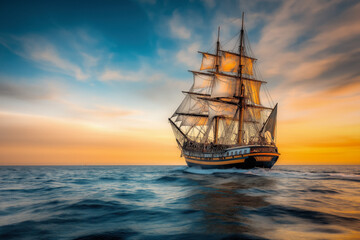 Obraz premium Ship At Sunset