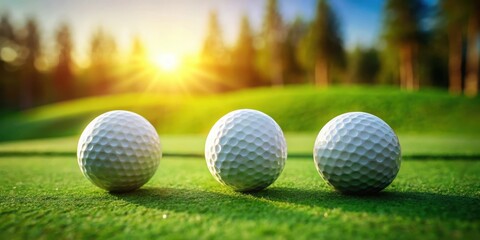 Three golf balls on green with focus on closest balls